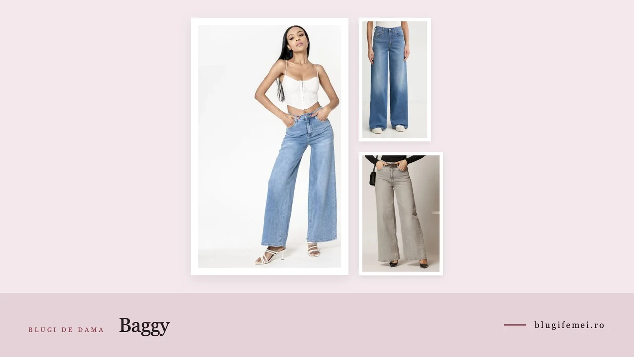 Trei perechi de blugi baggy dama: wide leg albastru deschis, Levi's 728 si croi larg gri