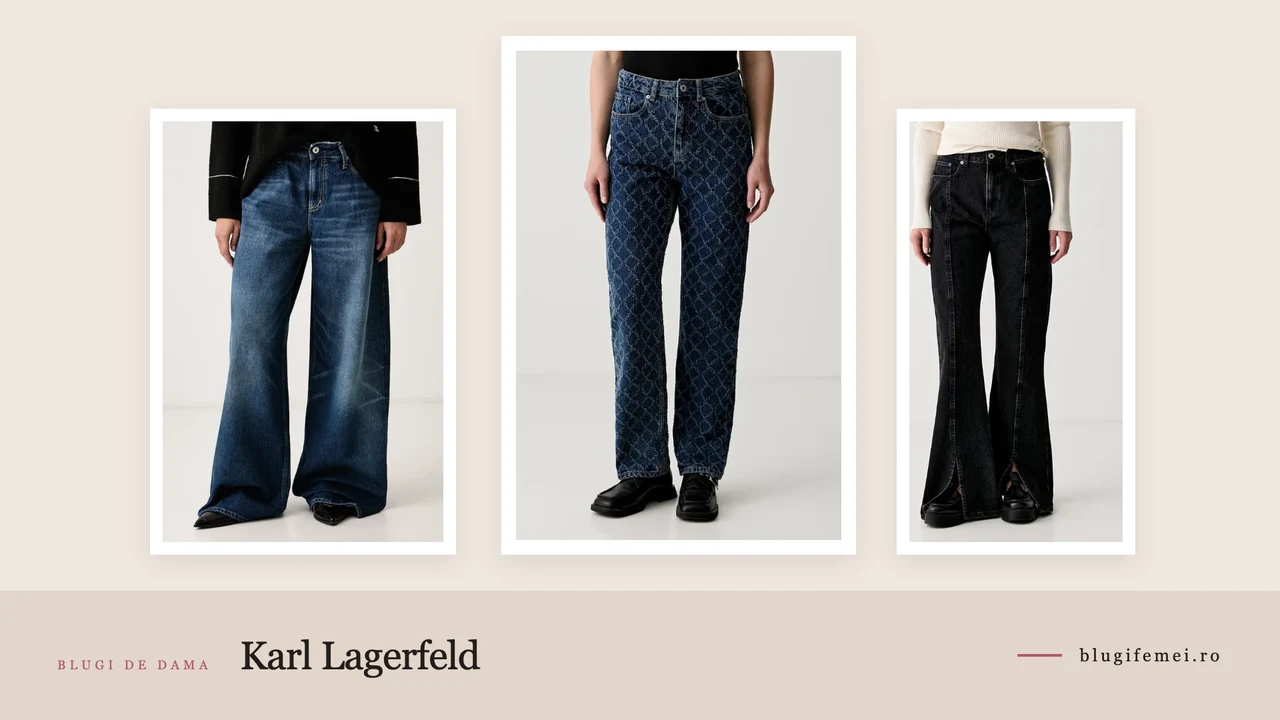 Trei perechi de blugi Karl Lagerfeld dama: wide leg cu talie inalta, straight si evazati