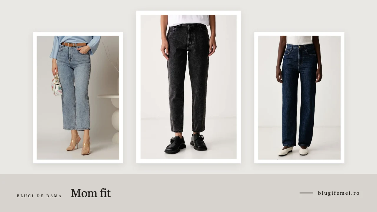 Trei perechi de blugi mom fit dama: dyfashion cu talie inalta, HUGO Garlene si Marella