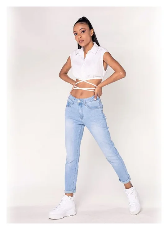 Blugi dama mom fit albastru deschis, Nina Carter